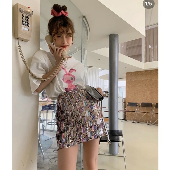 Chân váy ngắn đính sequin kim sa nhiều màu lấp lánh+áo thun năng động chic ulzzang SAM SAM BOUTIQUE
