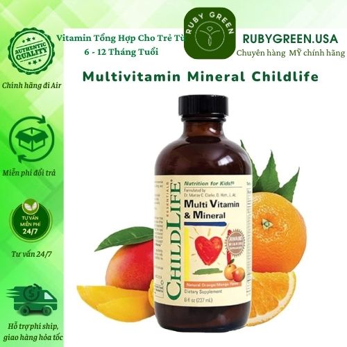 Vitamin tổng hợp dạng lỏng ChildLife Multivitamin & Mineral Cho Trẻ Từ 6 Tháng Đến 12 Tuổi 237ml Mỹ