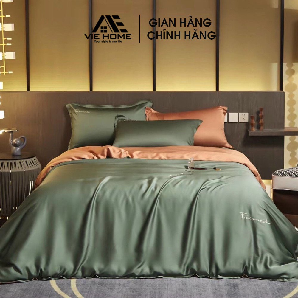 Bộ chăn ga gối Lụa Tencel 80S VIE HOME - Bedding nhập khẩu cao cấp full hộp trơn màu M6/M8