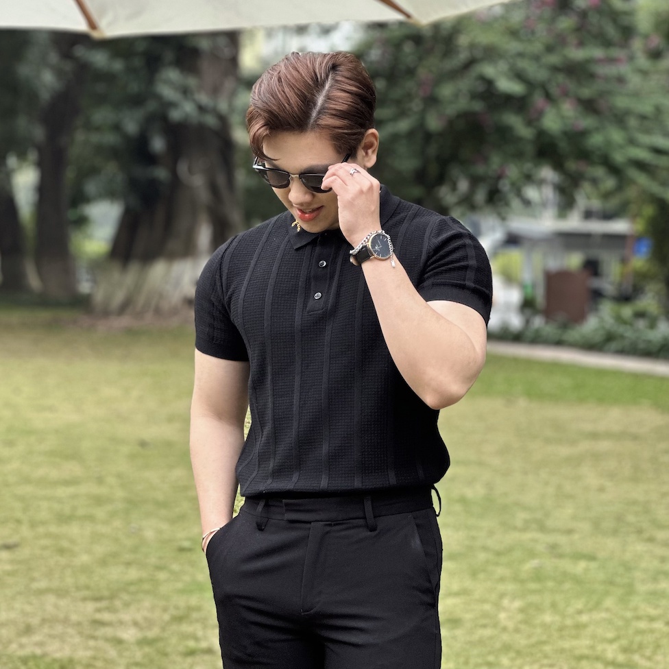 Áo Polo dệt kim KNIT BUFUN logo thêu Form Regular