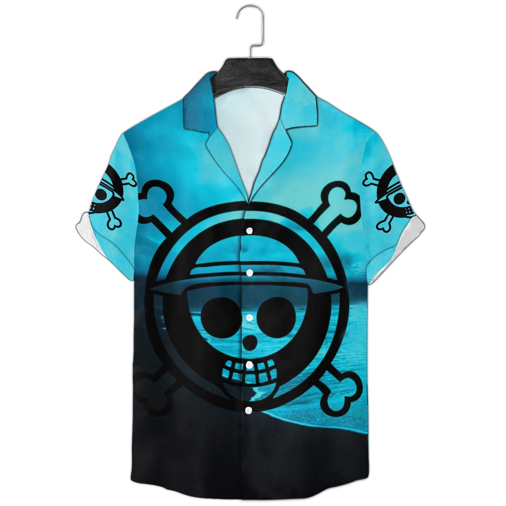 Áo sơ mi đi biển, áo Hawaii chất lụa mềm thoáng mát in hình One Piece Unisex Size S-3XL