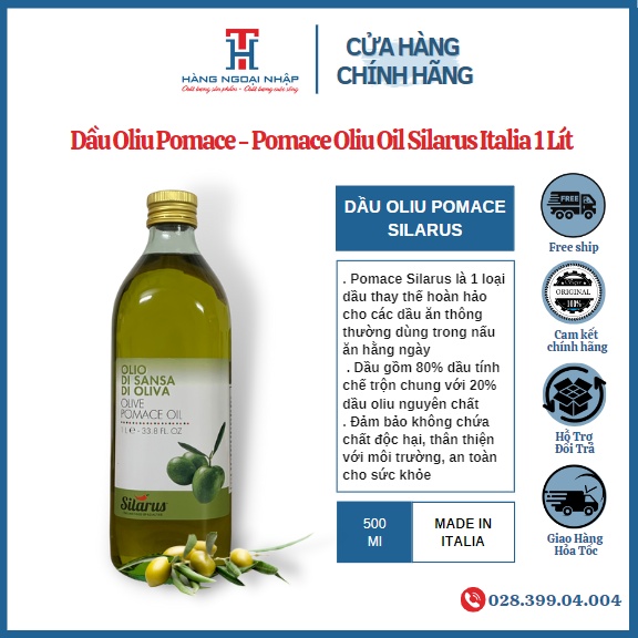 Dầu Olive Pomace Silarus 1L Cao Cấp Chuyên Dùng Hằng Ngày Tốt Cho Sức Khỏe Nhập Khẩu Ý