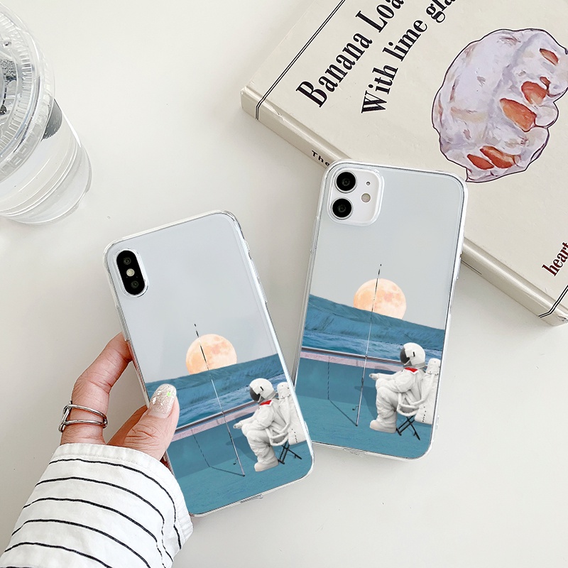 Ốp Điện Thoại Silicon Chống Sốc Chống Thấm Nước Hình phi hành gia câu cá Cho iPhone11 12pro XR 6s xs 8p 7 u501