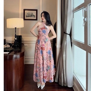 ĐẦM MAXI HOA HỒNG CỔ YẾM