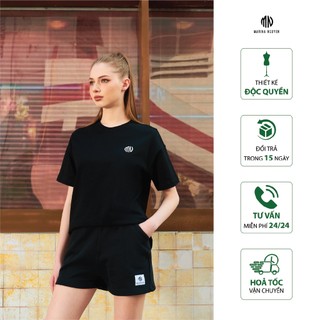 Áo thun unisex cộc tay phông trơn logo ngực- hàng thiết kế maria nguyễn
