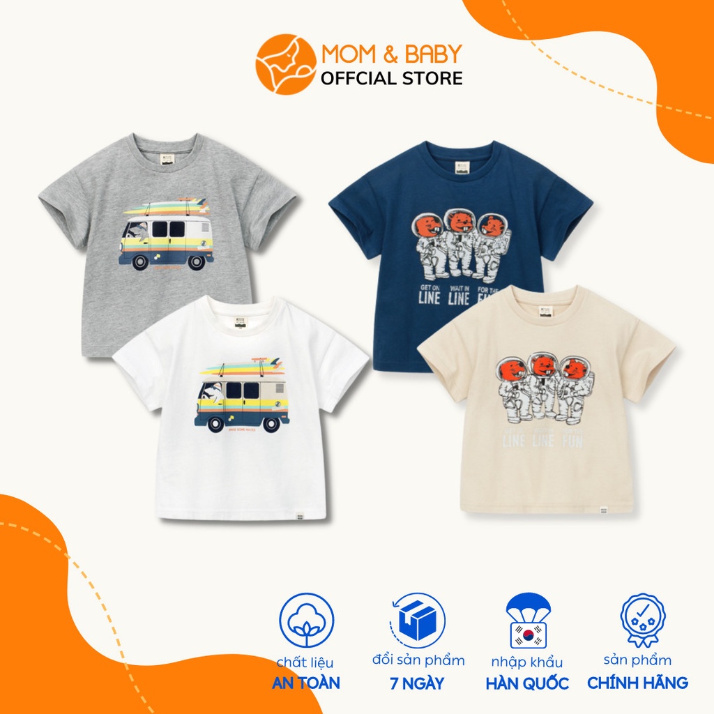 Áo thun cotton bé trai thương hiệu Hàn Quốc Petite Mieux in hình xe màu trắng be xám xanh dương MOM & BABY DMECT06