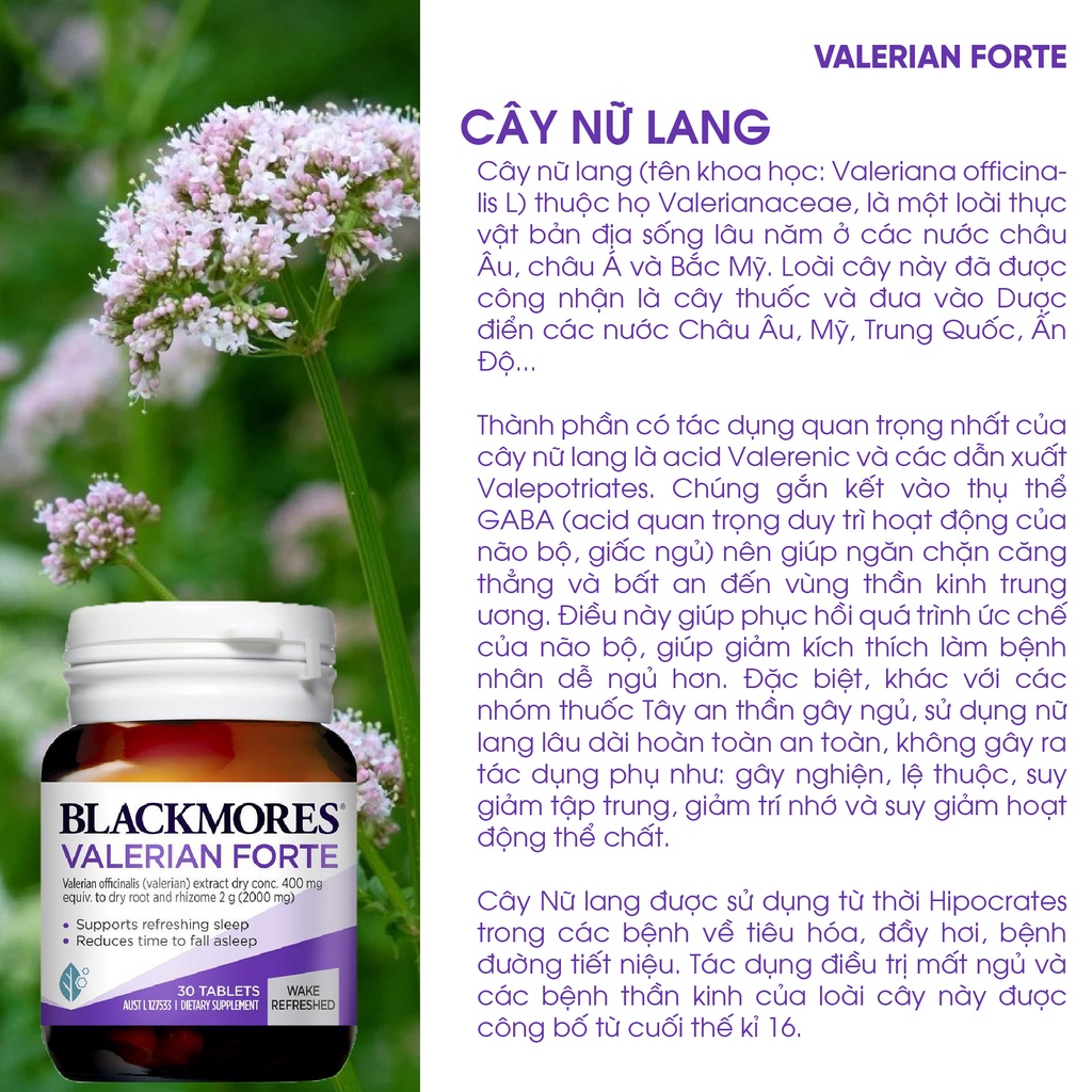 Viên uống hỗ trợ giấc ngủ Valerian Forte 2000mg Blackmores Úc 30 viên