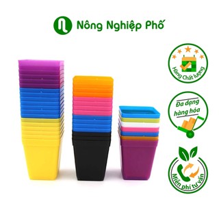 Chậu nhựa vuông mini trồng cây xương rồng sen đá nhiều màu - Giao màu ngẫu nhiên