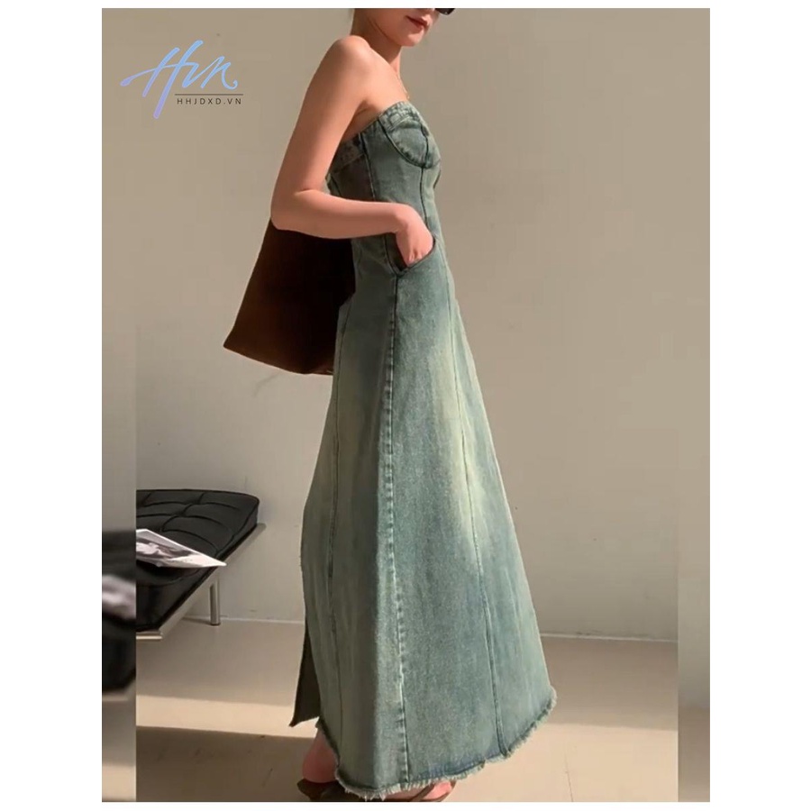 Đầm Denim Dài Dáng Chữ a Eo Cao Thời Trang Xuân Thu Phong Cách Pháp Cổ Điển Hàng Mới Dành Cho Bạn Nữ