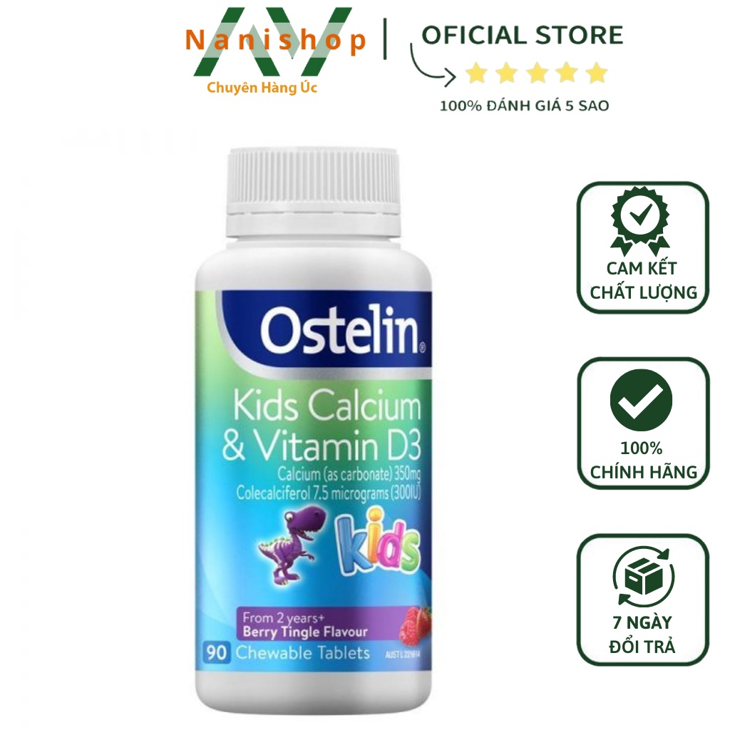Canxi Khủng long Viên Ostelin Kids Calcium & Vitamin D3 của Úc cho trẻ em 90 viên