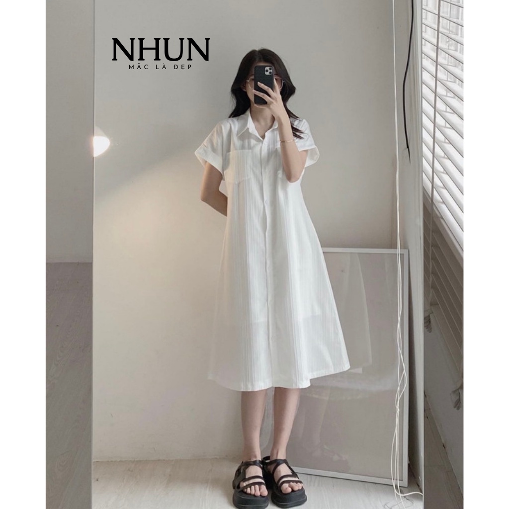 Váy polo nữ dáng suông NhunFashion váy sơ mi nữ thiết kế cổ đức kèm váy 2 dây lót trong không sợ lộ N15
