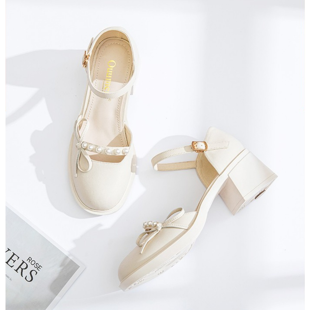 Sandal Nữ Bít Mũi Đính Nơ Cao Gót 3 Phân