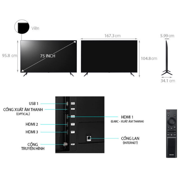 Smart Tivi Samsung 4K 75 inch 75AU7700 UHD Bảo hành 24 tháng tại nhà