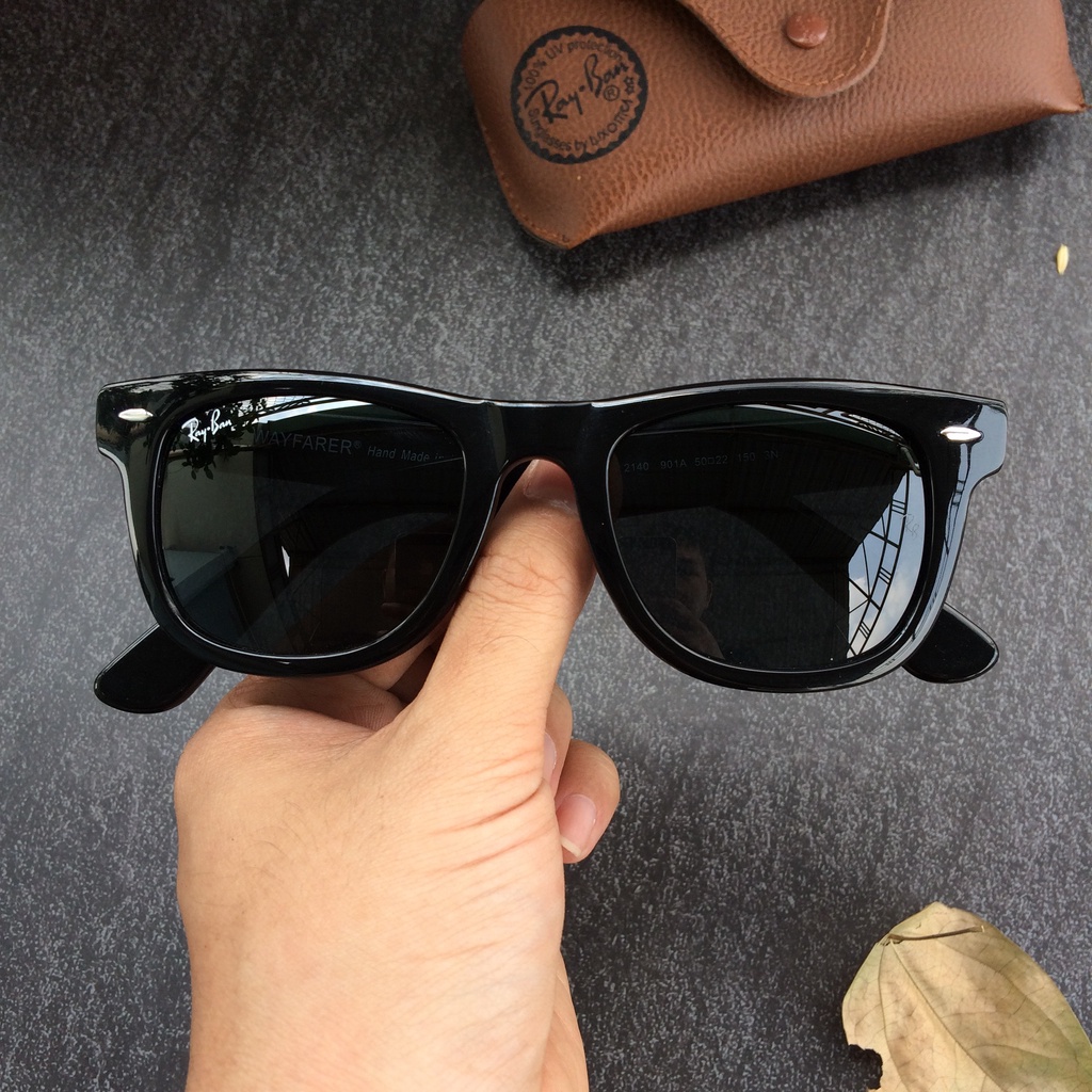 Kính Mát Rayban Wayfarer Mắt Thủy Tinh Màu Đen Nguyên Cây Unisex Thời Trang