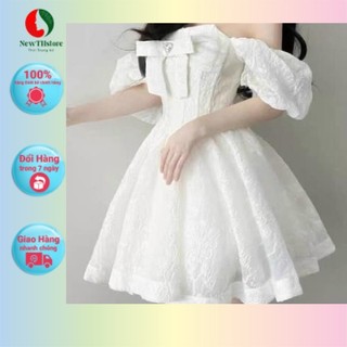 Váy xốp trễ vai đính nơ L1