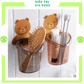 Cốc gấu dán tường, Cốc đựng bàn chải đánh răng, Cốc gấu nâu dán tường đựng bàn chải kem đánh răng siêu tiện lợi