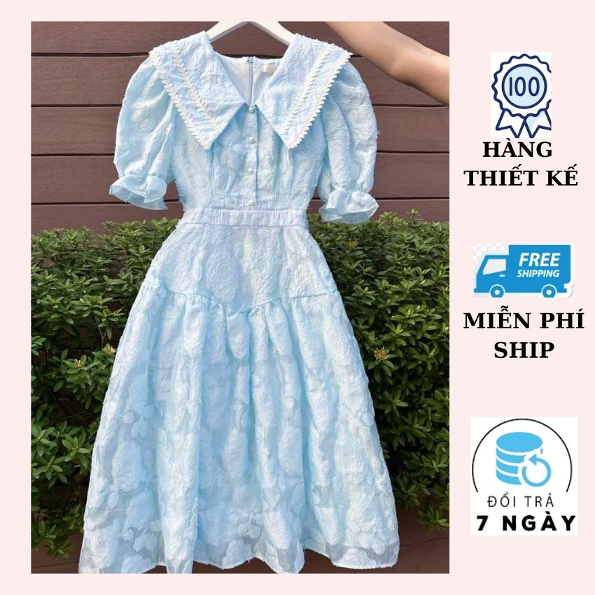 Váy tiểu thư cổ Hàn chất xốp cực đẹp - Đầm nữ thiết kế tay bồng dáng xòe phù hợp cho mùa Hè mát mẻ - HOMI SHOP