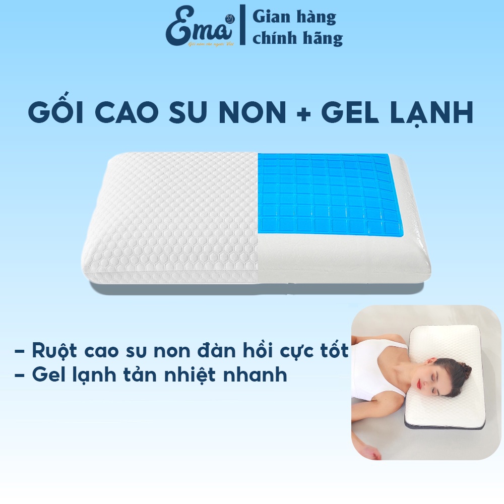 Gối ngủ cao su non than tre hoạt tính có Gel lạnh Ema - Giúp giảm đau mỏi vai gáy -Tạo giấc ngủ sâu, ngon hơn 50x30x10cm