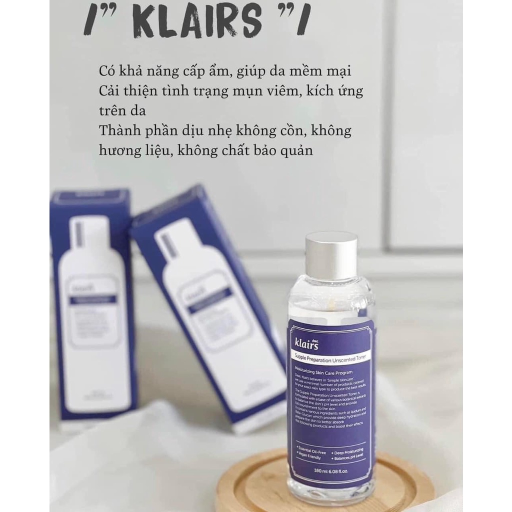 Nước hoa hồng Dear Klairs Supple Preparation Unscented Toner 180ml
