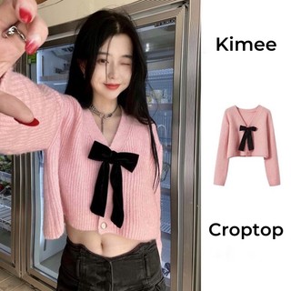 Áo cardigan dệt kim tay dài cổ chữ v thắt nơ eo xinh xắn