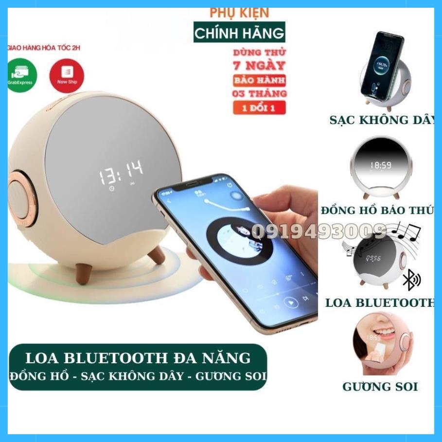 Loa bluetooth thông minh, Kiêm sạc không dây, Đồng hồ báo thức Mặt gương màn hình led đa chức năng PIPI STORE