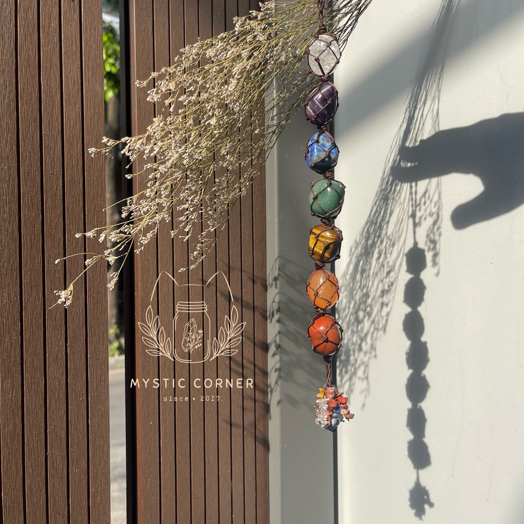 Móc treo đá thạch anh 7 luân xa, dùng trong đá thanh tẩy bài Tarot, Reiki, Phong Thuỷ