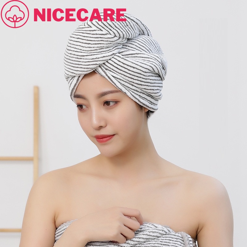 Mũ Tắm Mũ Lau Tóc Sợi Tre Chính Hãng NICECARE Cao Cấp - Khăn Lau Tóc Khăn Gội Đầu Thấm Hút Tốt, Tiện Lợi