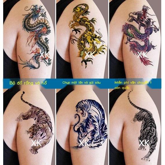 Rồng và hổ phù hợp với hình xăm dán chống thấm nước bền nam nữ nửa cánh tay thực tế vật tổ bọ cạp đầu sói ngự
