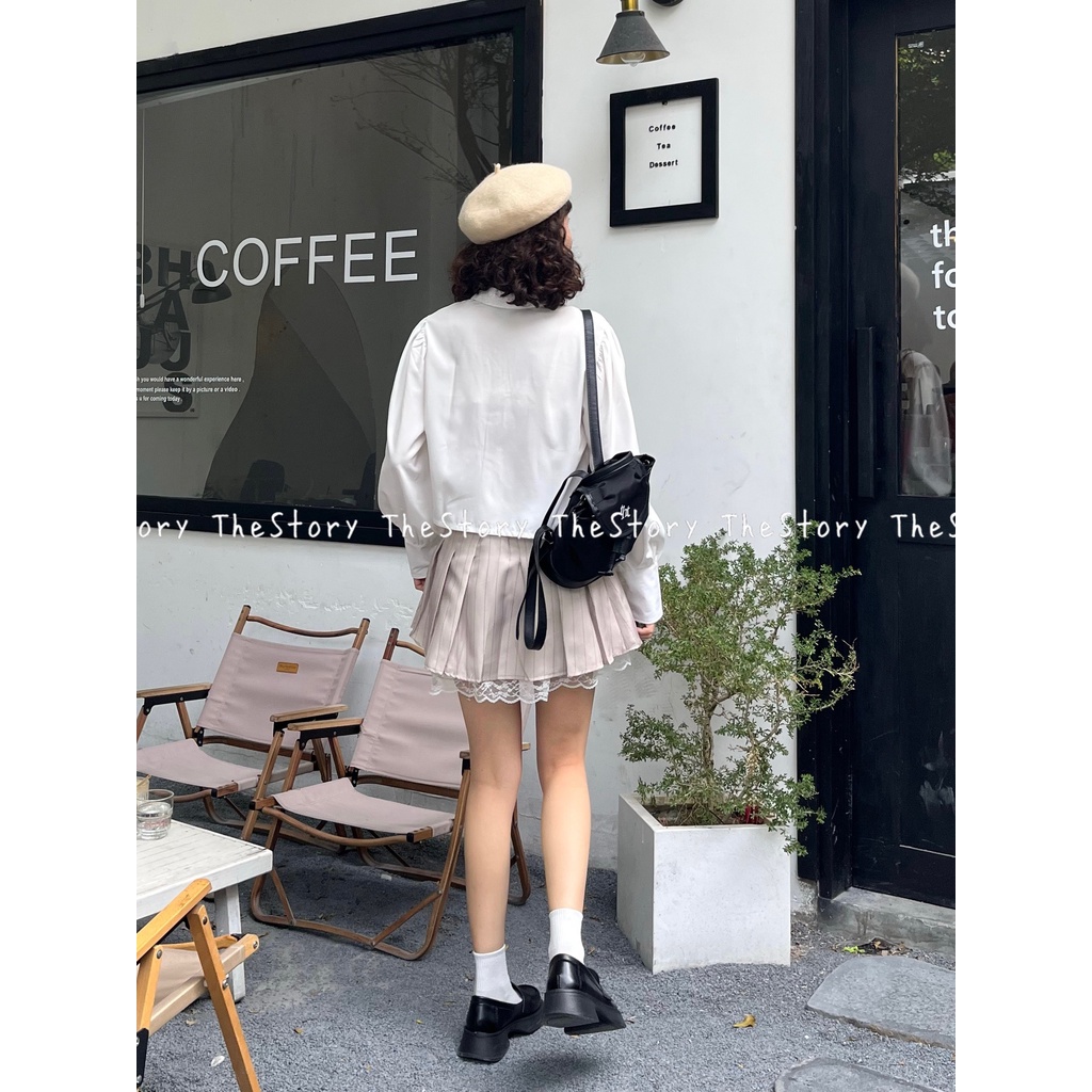 Chân váy kaki mix ren freesize  CV370