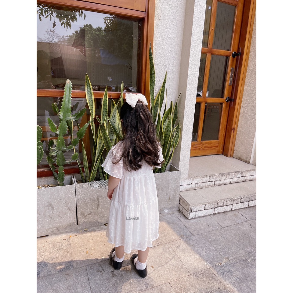 Đầm tơ trắng thêu tròn Lennco cho bé gái