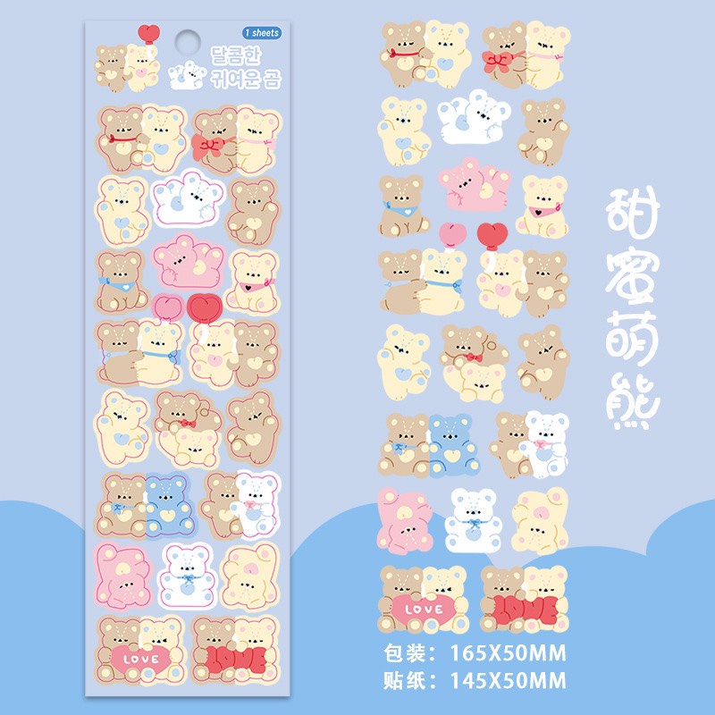 Sticker Dán Gấu Thỏ Phong Cách Hàn Quốc Trang Trí Laptop, Sách Vở Học Tập