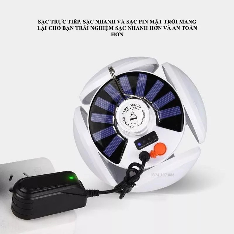 Đèn Led Năng Lượng Mặt Trời 4 Cánh 5 Bóng Football UFO Lamp 40W, Bóng Đèn Siêu Sáng Tích Điện Ngoài Trời 5 Chế Độ