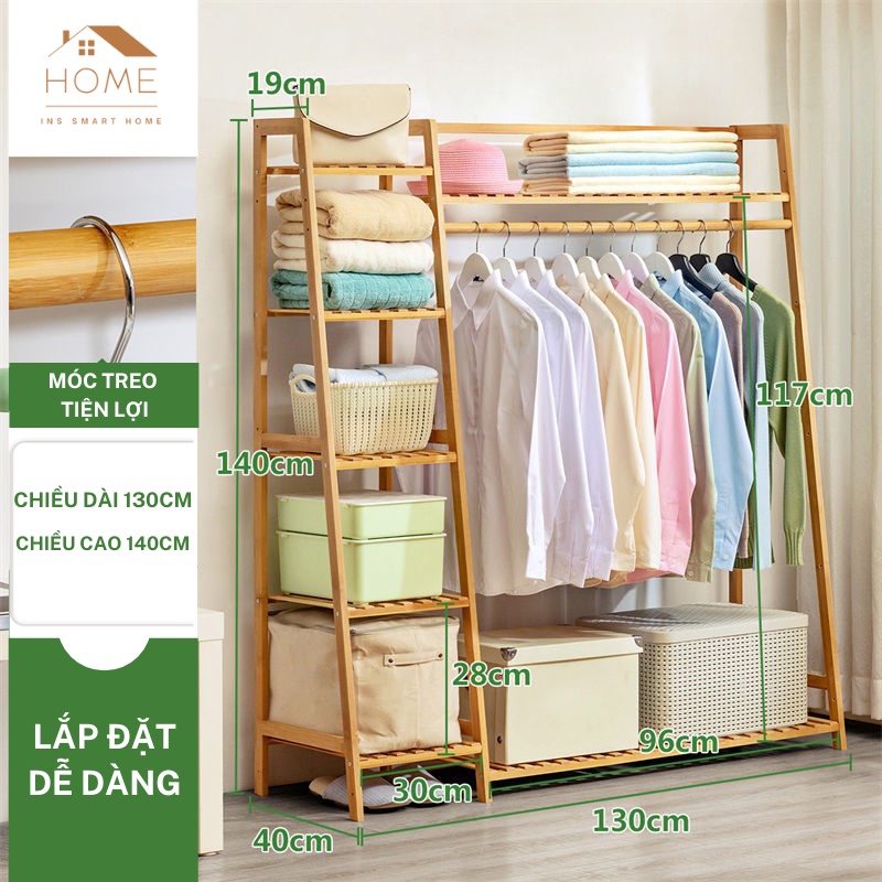 Giá Treo Quần Áo Đa Năng Bằng Gỗ Tre INS80- 130cm, Sản Phẩm Thân Thiện Với Môi Trường Và Bền Đẹp