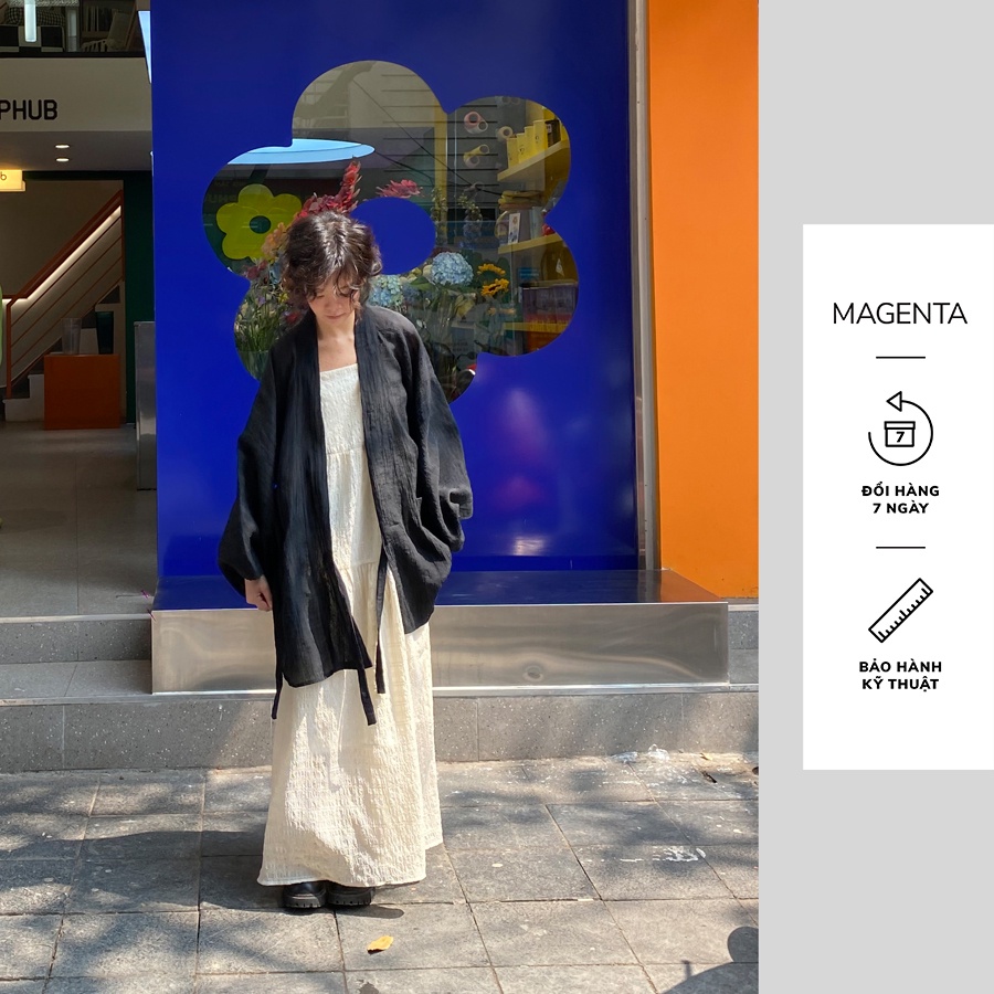 Áo Khoác Haori Magenta Furin, dáng oversize, chất liệu tơ nhăn