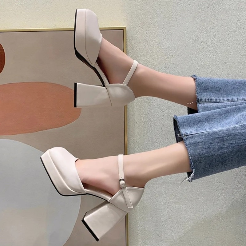 Sandal bít gót quai ngang đế 10f gót vuông êm chân dễ đi