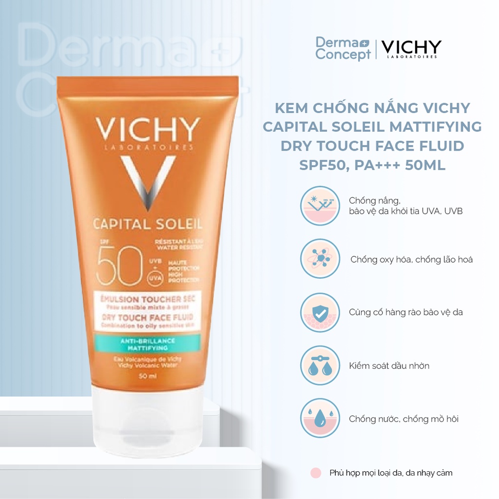 Kem chống nắng kiềm dầu Vichy Capital Soleil Mattifying Dry Touch Face Fluid 50ml SPF50, PA+++ 50ml