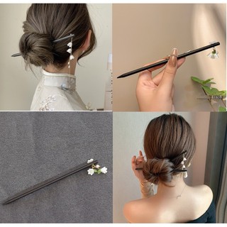 Trâm cài gỗ hoa lưu ly trắng rũ búi tóc hiện đại cổ trang Hanfu dễ thương mới Tatitava
