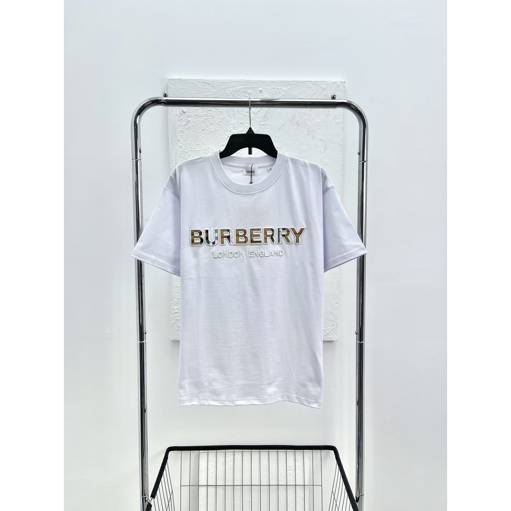 ÁO THUN BUBERRY BROIDERED THÊU LOGO , ÁO THUN BBR LOGO SỌC VÀNG THÊU NAM NỮ UNISEX