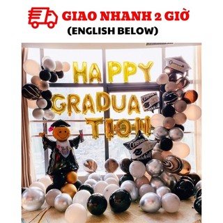 Bộ bong bóng trang trí tốt nghiệp màu bạc đen chữ vàng ltn26