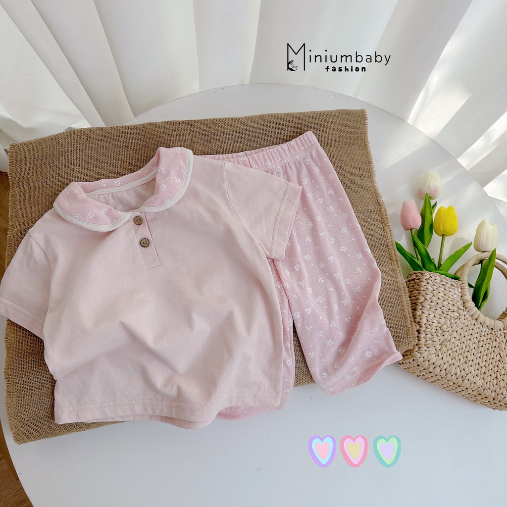 Bộ cộc tay quần lửng cho bé gái kiểu dáng cổ sen, Quần áo trẻ em từ 1 - 6 tuổi chất liệu cotton miniumbabyfashion SB1473