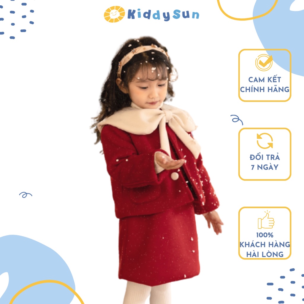Váy bé gái KiddySun cổ trắng kết hợp áo khoác tiểu thư đáng yêu dành cho bé gái từ 2,3,4,5,6,7,8,9,10,11,12 tuổi[V360]