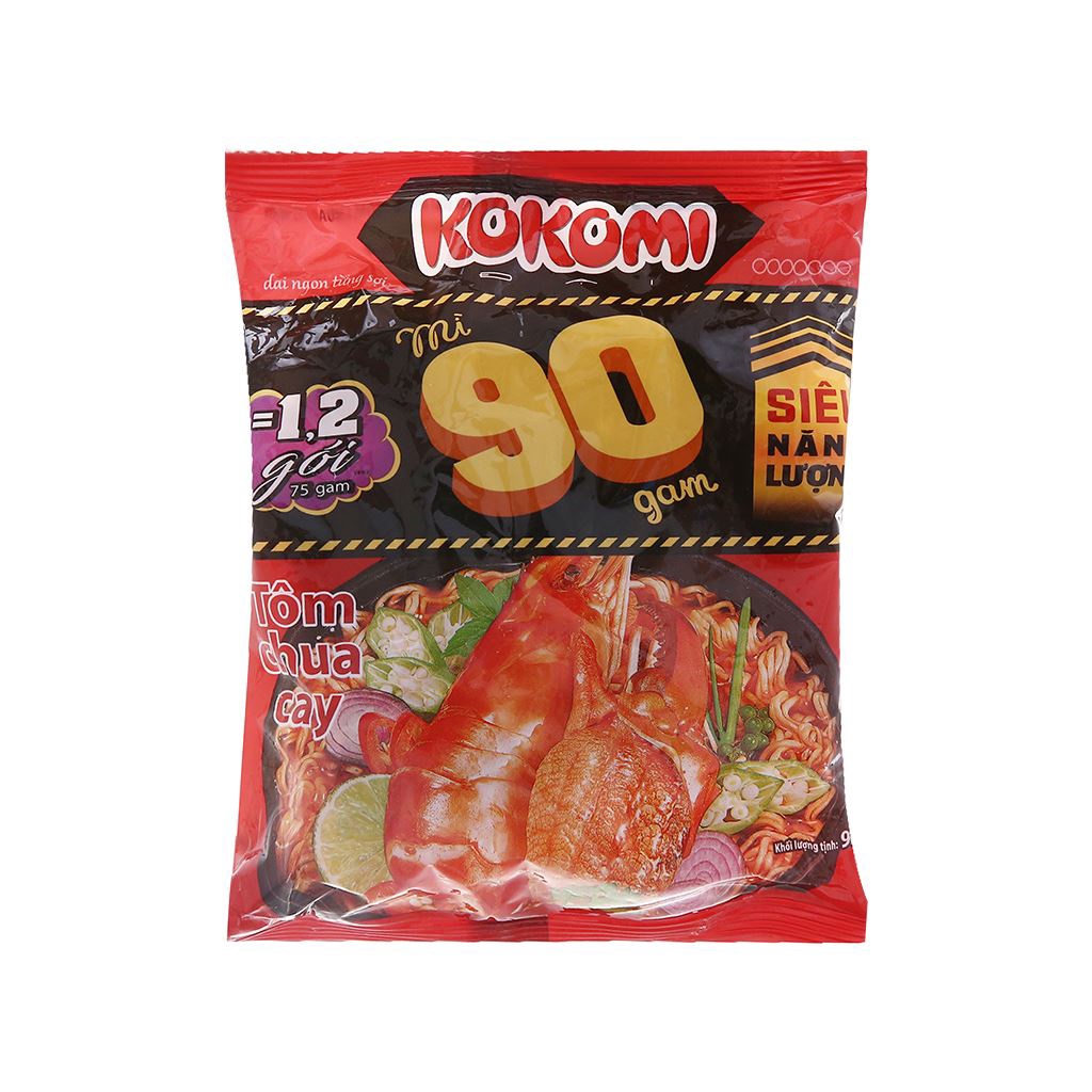 Thùng 30 gói mì Kokomi 90 tôm chua cay 90g / Combo 6 gói mì Kokomi 90 tôm chua cay 90g