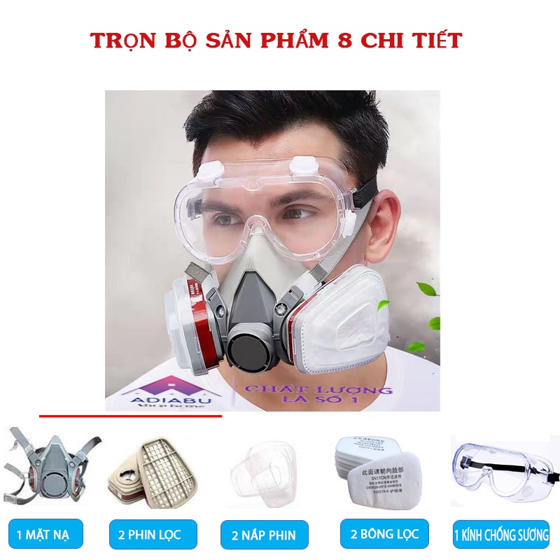 Trọn Bộ Mặt Nạ 6200 8 Chi Tiết, Phun Sơn, Hóa Chất, Trừ Sâu, Sử Dụng Nghề Mộc, Xi Măng