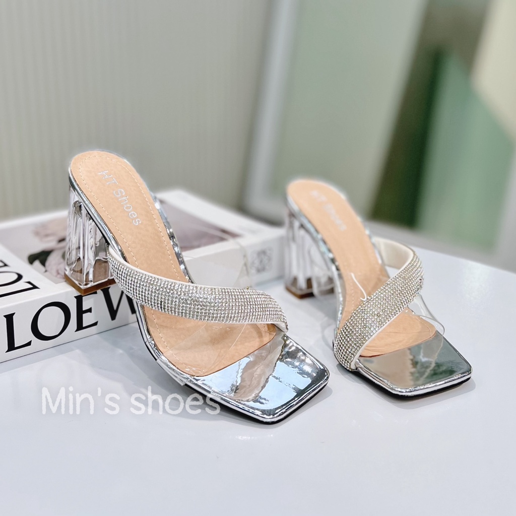 Min's Shoes - Guốc Sandal Quai Đính Đá Gót Mica Cao Cấp S461