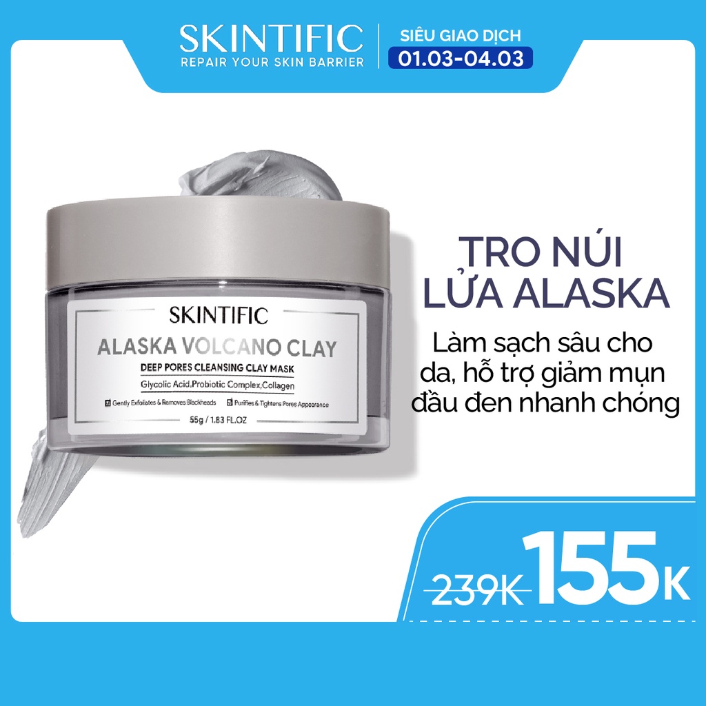 SKINTIFIC Mặt nạ đất sét tro núi lửa Alaska giúp làm sạch sâu 55g