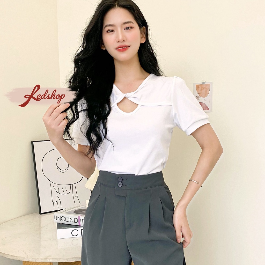 Áo thun cổ khoét nơ phong cách Hàn Quốc Red Shop 30064