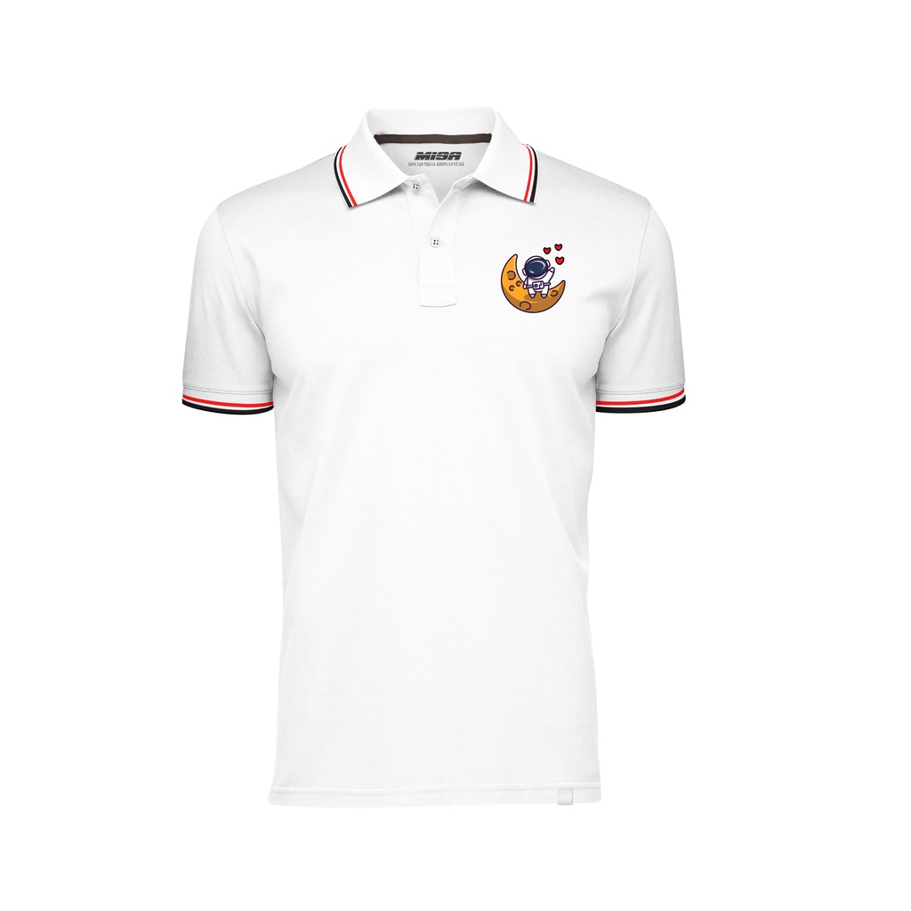 Áo thun polo cặp nam nữ thương hiệu MiSa chất liệu cá sấu Poly in hình họa tiết phi hành gia