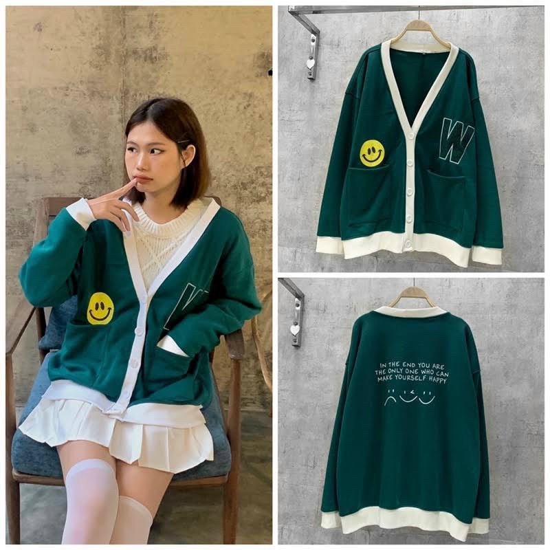 Áo Khoác Cadigan Nam Nữ Họa Tiết Chữ W Phối Icon Mặt Cười Chất Nỉ Mềm Mịn Hot Trend TP