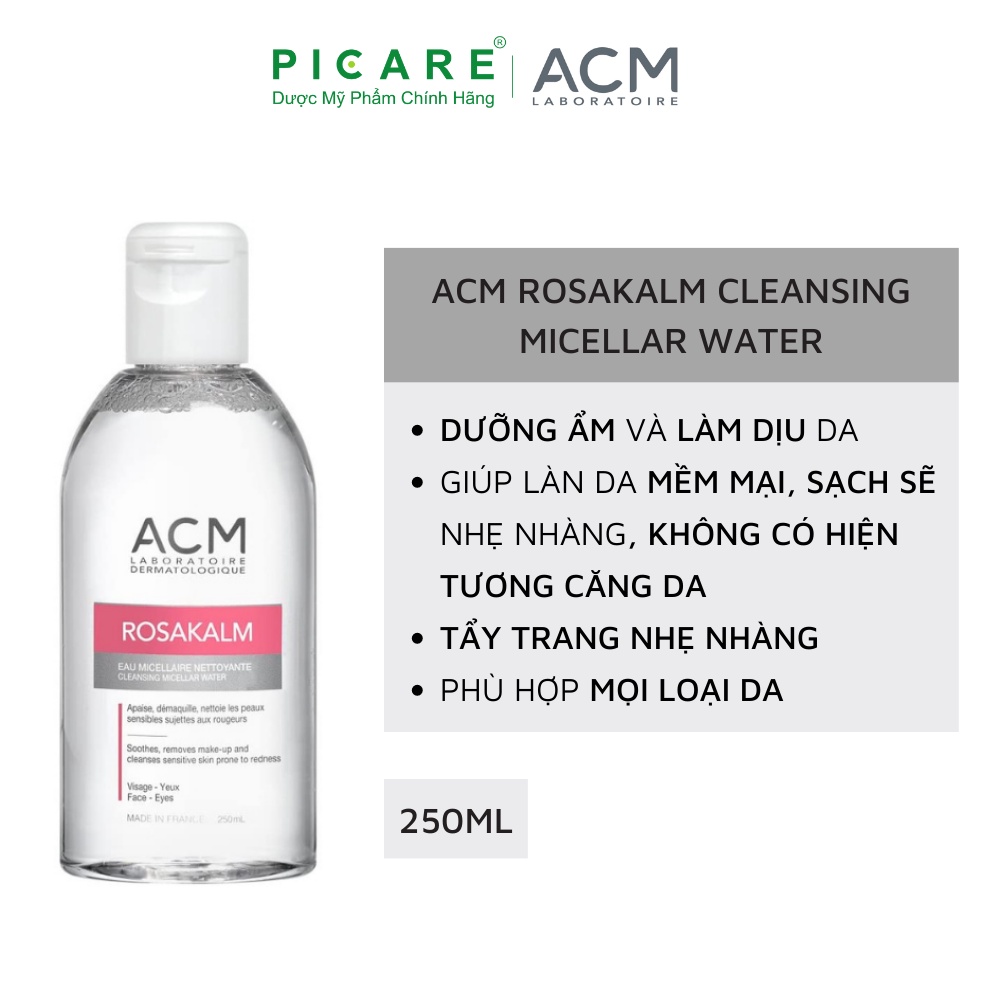 Nước tẩy trang dùng cho da mặt và mắt ACM Rosakalam Cleansing Micellar Water 250ml
