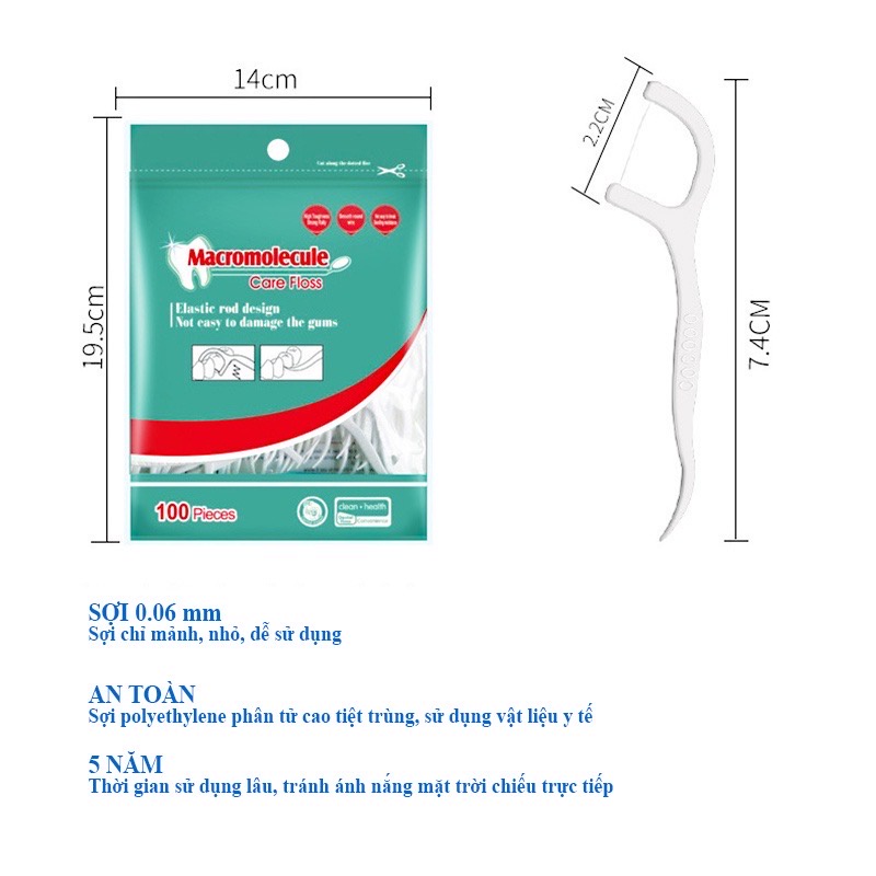 Tăm Chỉ Nha Khoa iSmile Care Floss - Sợi Chỉ Kháng Khuẩn - Sợi Mảnh, Chịu Lực Tốt - 100 Cái